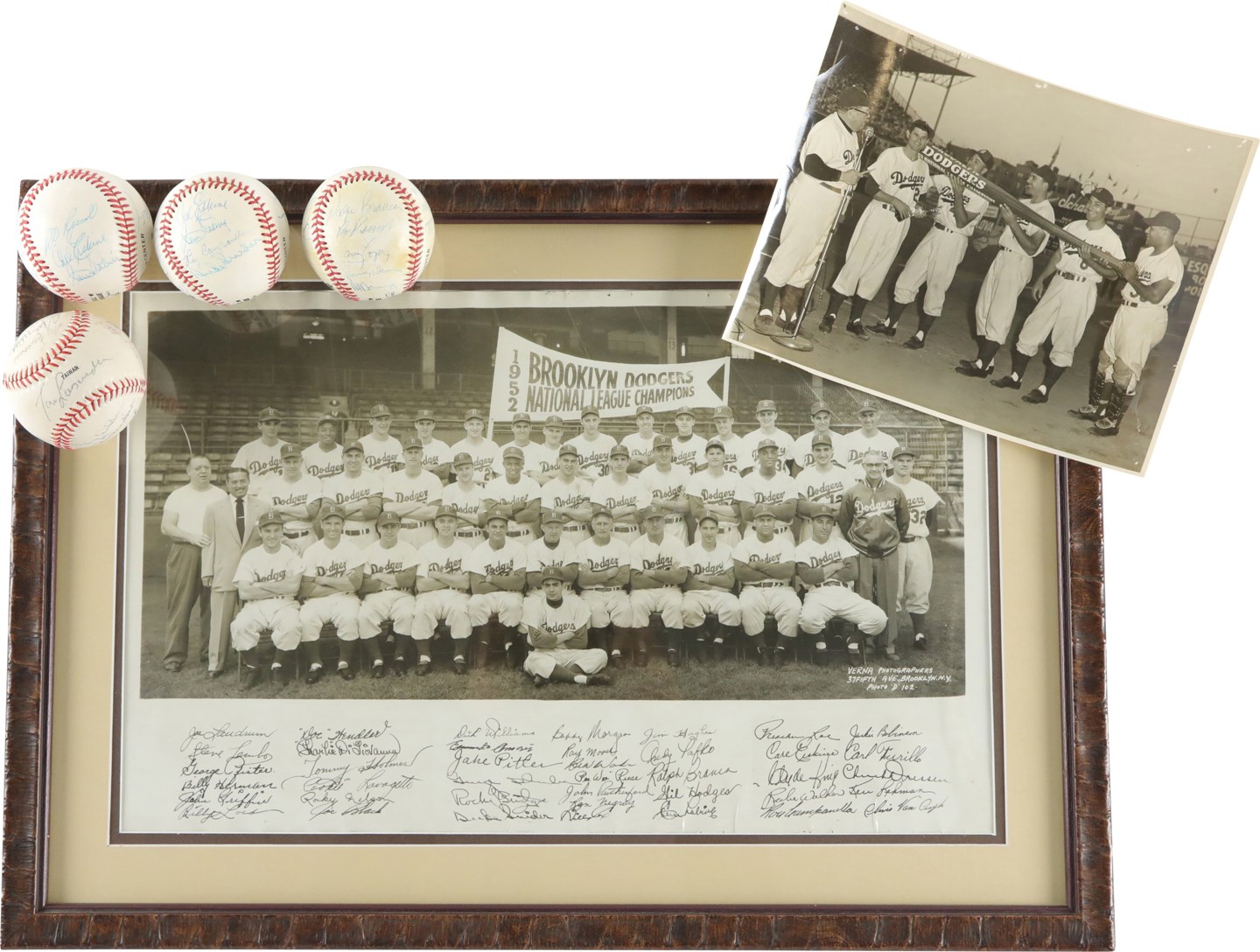 - Preacher Roe Collection of Signed Dodgers Old Timers Baseballs, 1952 Brooklyn Dodger Facsimile Signed Photo Framed 24x17" (PSA)