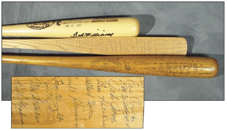 Baseball Autographs - Ted Williams & Boston Team Autographed Bats (3)