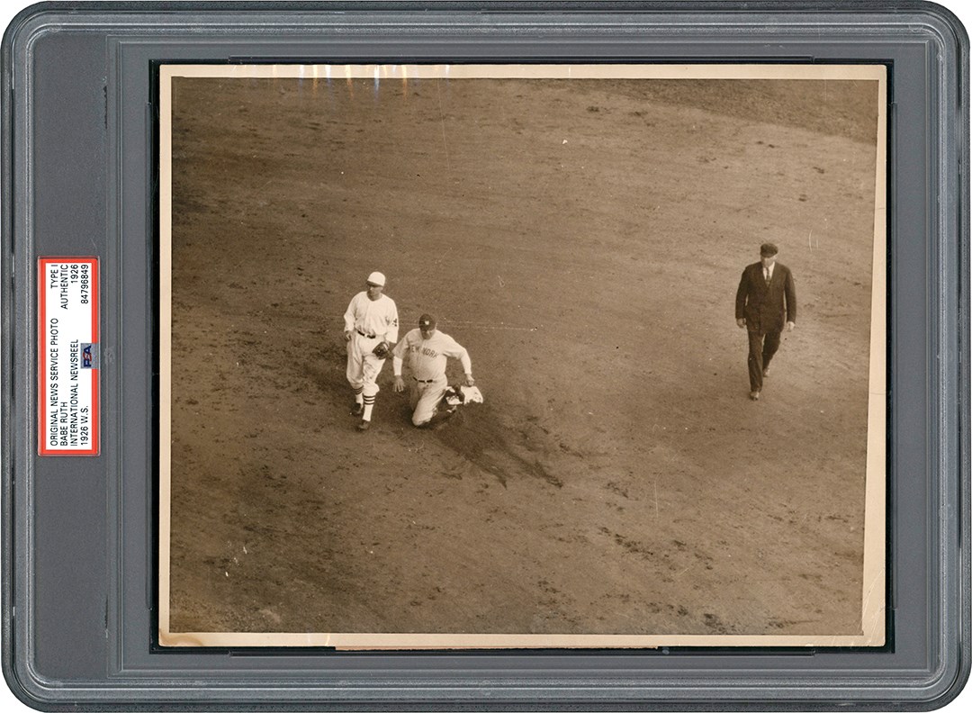 Vintage Sports Photographs - 1926 Babe Ruth World Series Photograph - Safe at Second (PSA Type I)