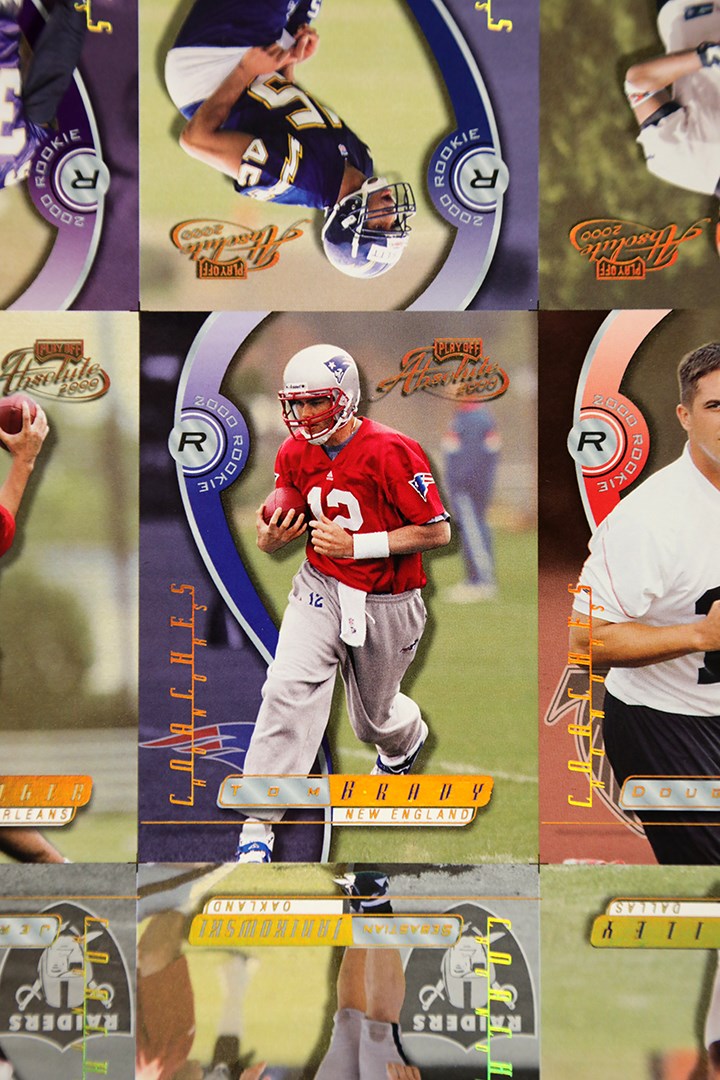 - 2000 Playoff Absolute Football Coaches Honors 100-Card Uncut Sheet with Tom Brady Rookie - Only Known Example