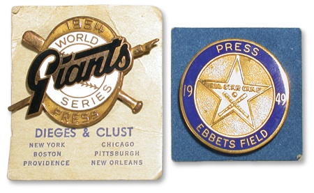 Jewelry and Pins - 1949 All-Star & 1954 World Series Press Pins
