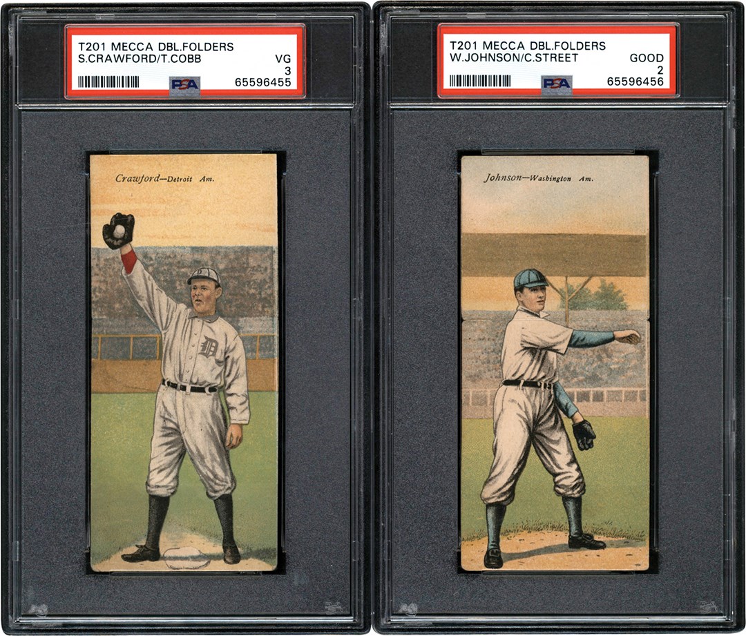 - 1911 T201 Mecca Double Folder PSA Graded Pair - Ty Cobb & Walter Johnson