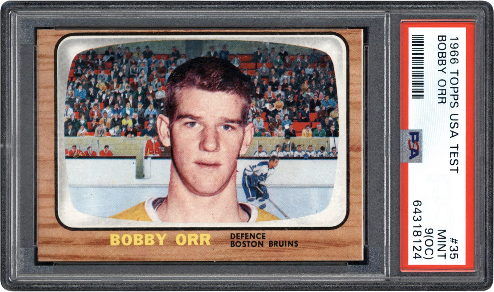 Hockey Cards - 966 Topps USA Test Hockey #35 Bobby Orr Rookie Card PSA MINT 9 (OC)