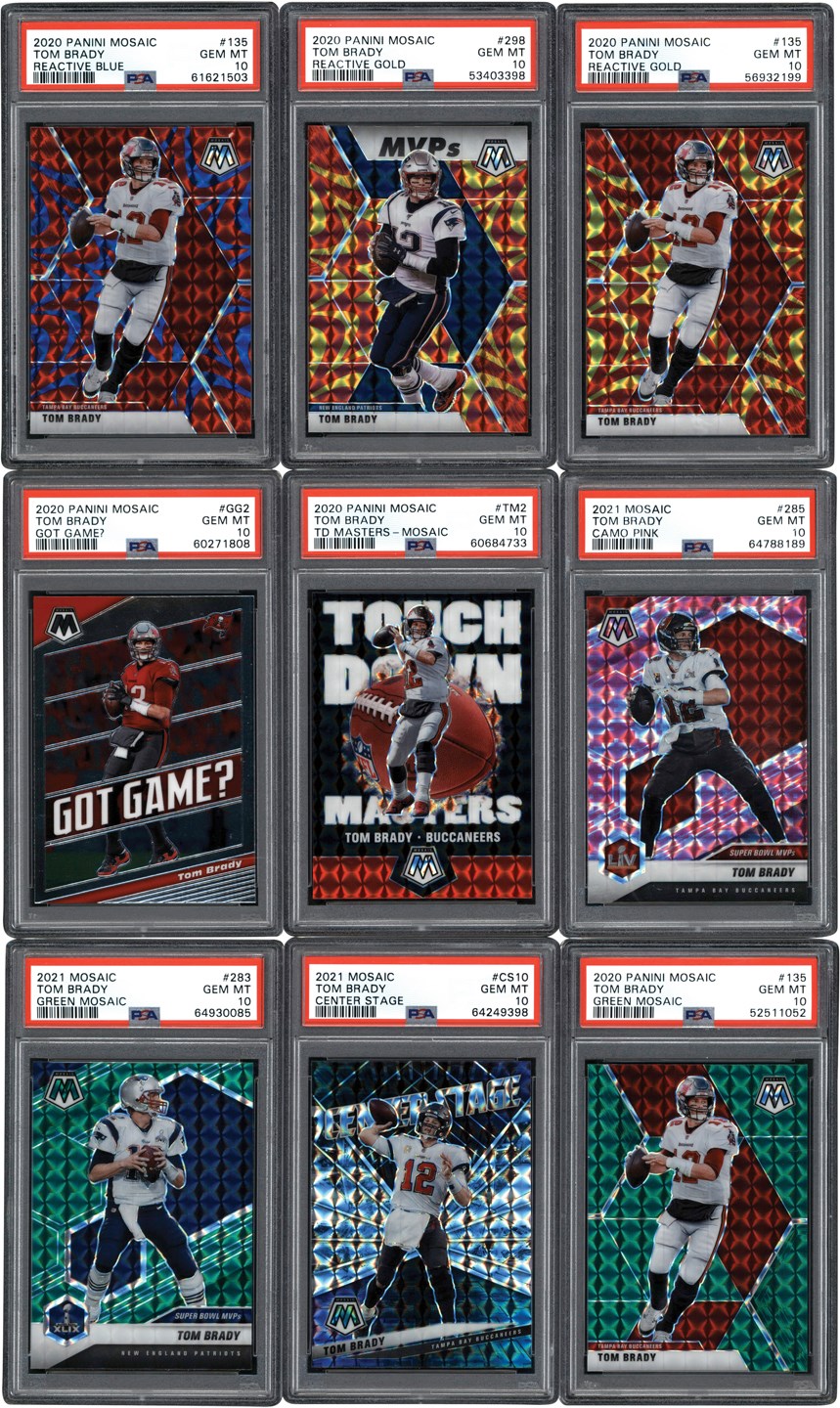 - 2020-2021 Panini Mosaic Tom Brady PSA GEM MINT 10 Collection with Color Inserts (18)