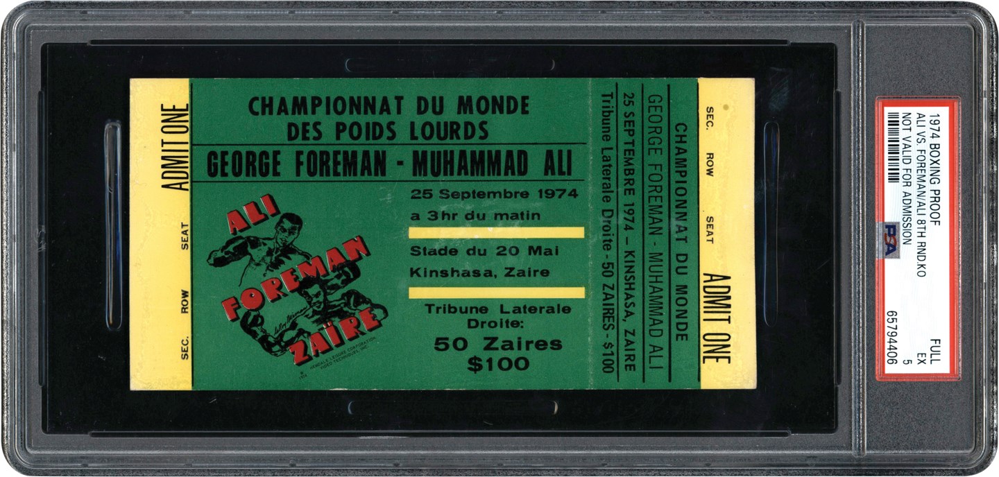 - 1974 Boxing Proof Ticket - Ali vs. Foreman "Rumble in the Jungle" PSA Full EX 5
