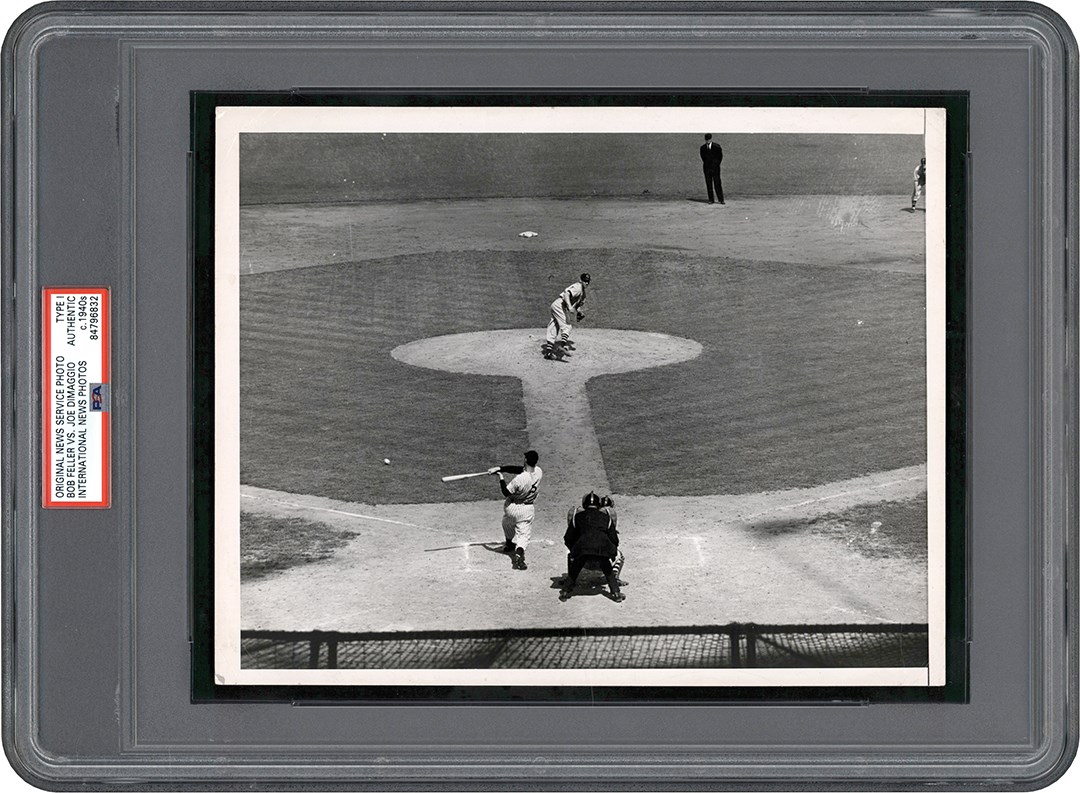Vintage Sports Photographs - Joe DiMaggio at Bat Against Bob Feller Photograph (PSA Type I)