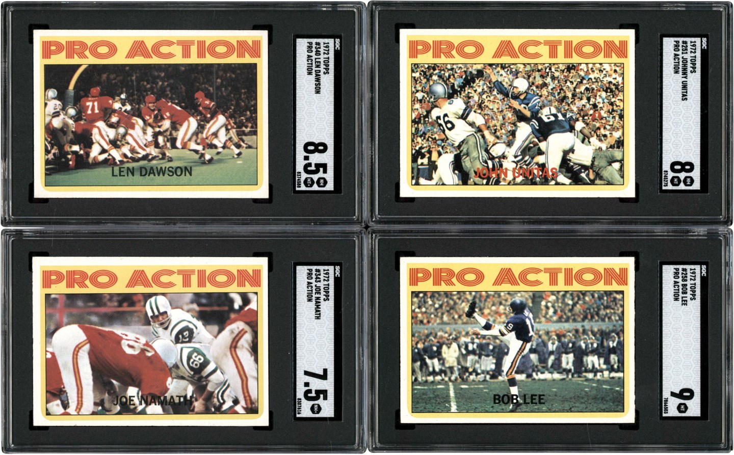 - 1972 Topps Football High Grade SGC Card Collection (7) with Namath & Unitas