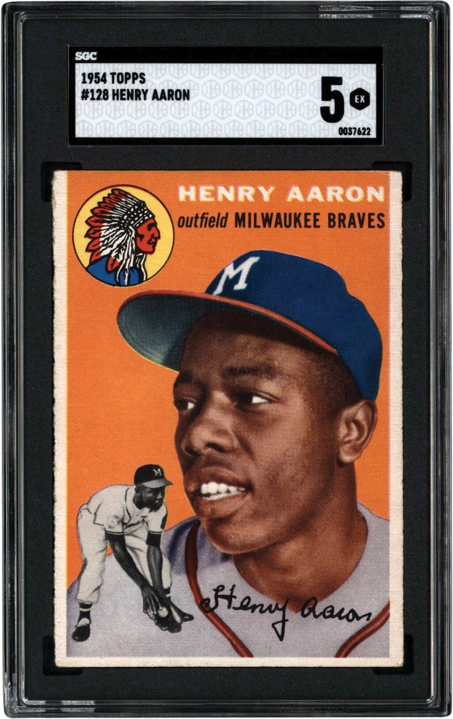 - 1954 Topps Baseball #128 Hank Aaron Rookie Card SGC EX 5