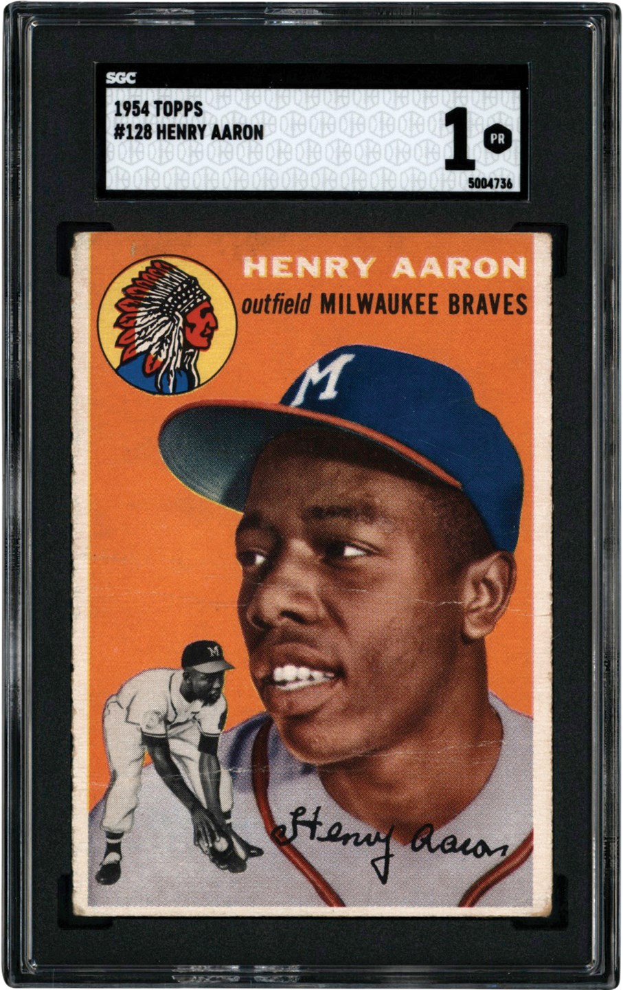 - 1954 Topps Baseball #128 Hank Aaron Rookie Card SGC PR 1