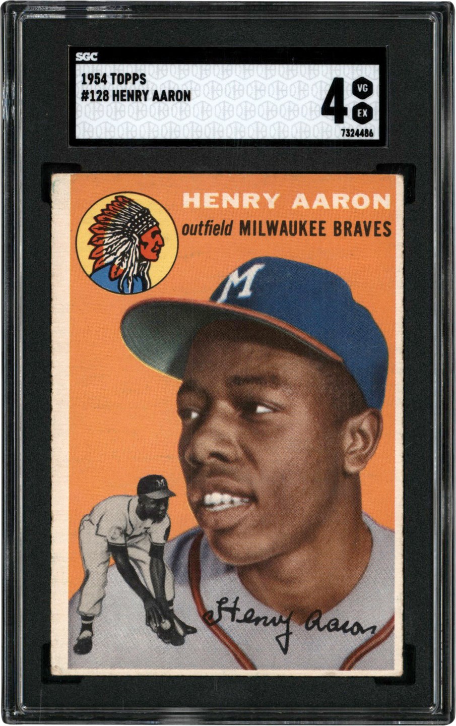 - 1954 Topps Baseball #128 Hank Aaron Rookie Card SGC VG-EX 4