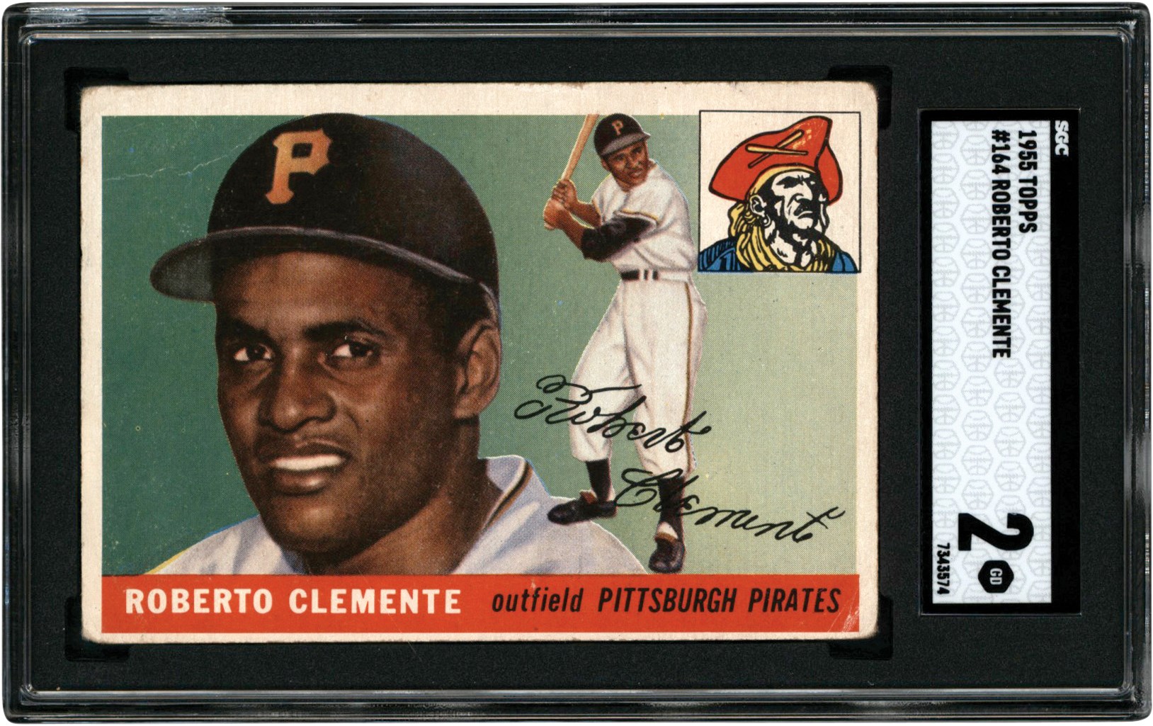 - 1955 Topps Baseball #164 Roberto Clemente Rookie Card SGC GD 2