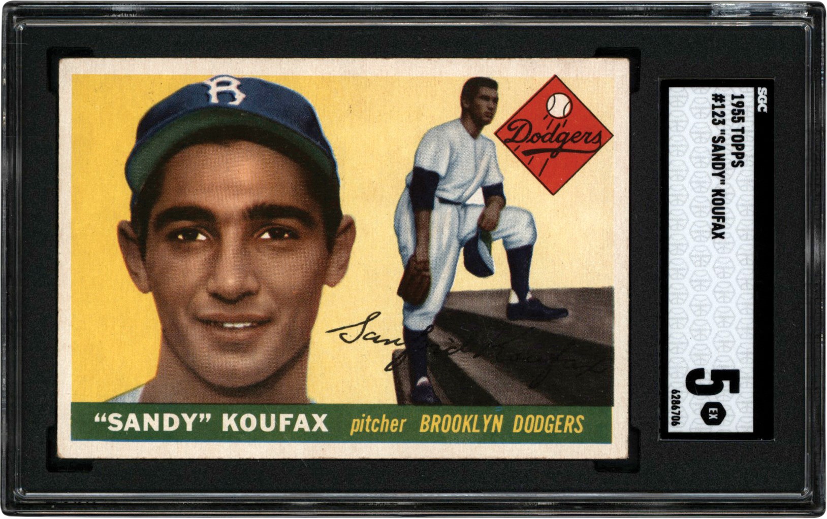 - 1955 Topps Baseball #123 Sandy Koufax Rookie Card SGC EX 5