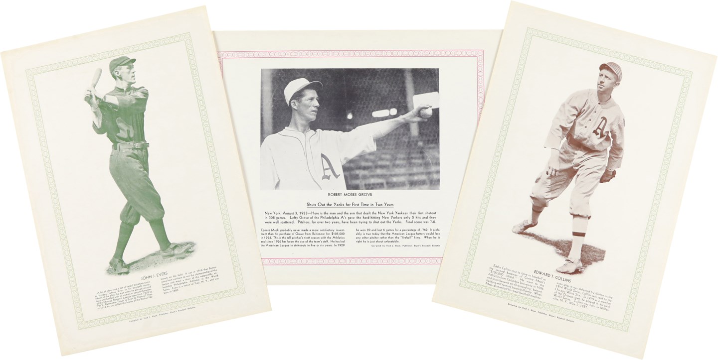Baseball Memorabilia - Circa 1930s Blum's Baseball Bulletin Premium Collection (5) w/Grove