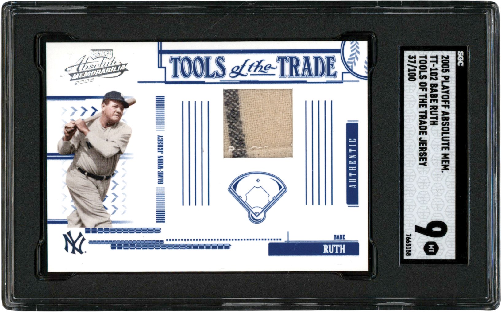 - 2005 Absolute Memorabilia Baseball Tools of the Trade #TT-102 Babe Ruth Game Used Jersey w/Pinstripe #37/100 SGC MT 9