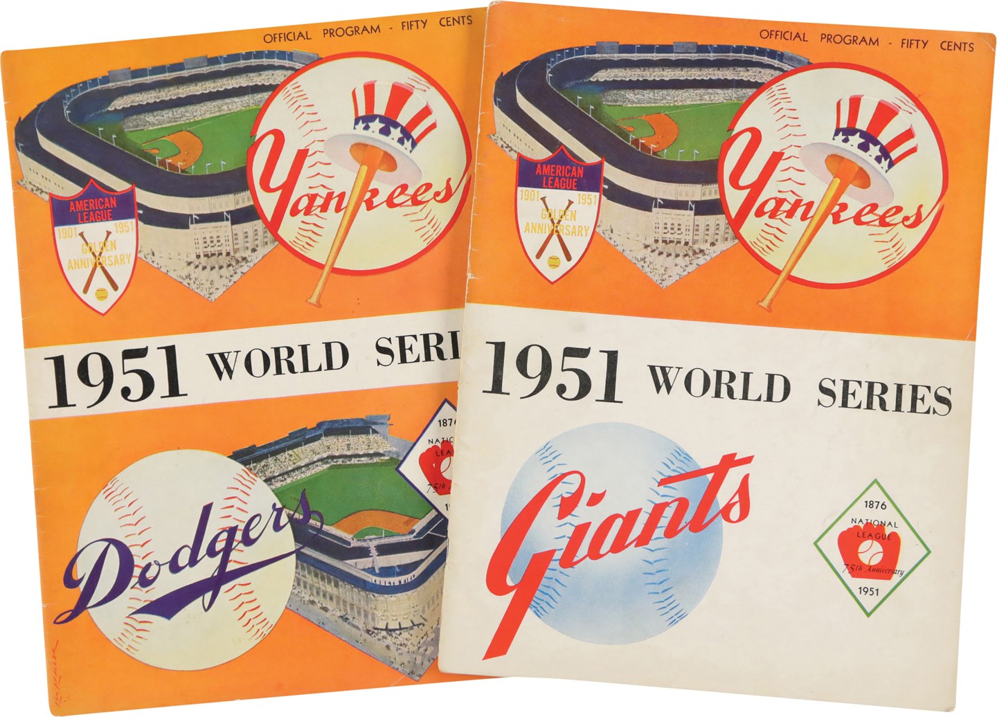 Baseball Memorabilia - 1951 World Series Program Pair Including Scarce "Phantom" Program vs. Dodgers