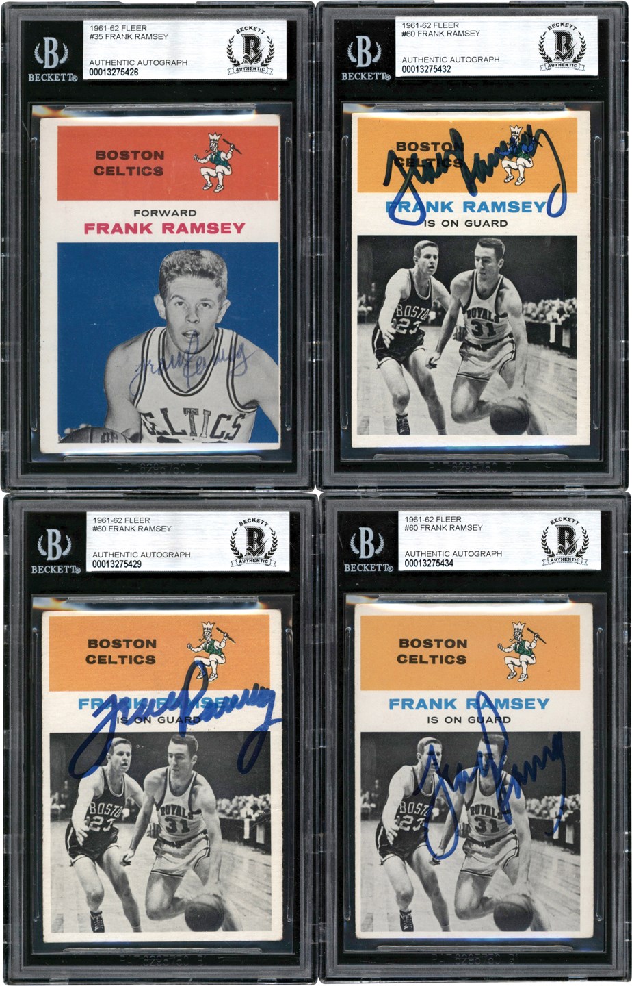 Basketball Cards - Signed 1961 Fleer Basketball Frank Ramsey Collection (4) All Beckett