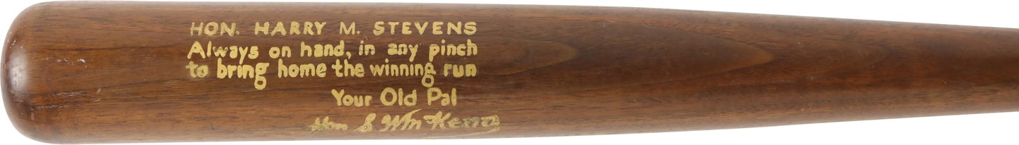 Baseball Memorabilia - Harry M. Stevens Presentational Bat