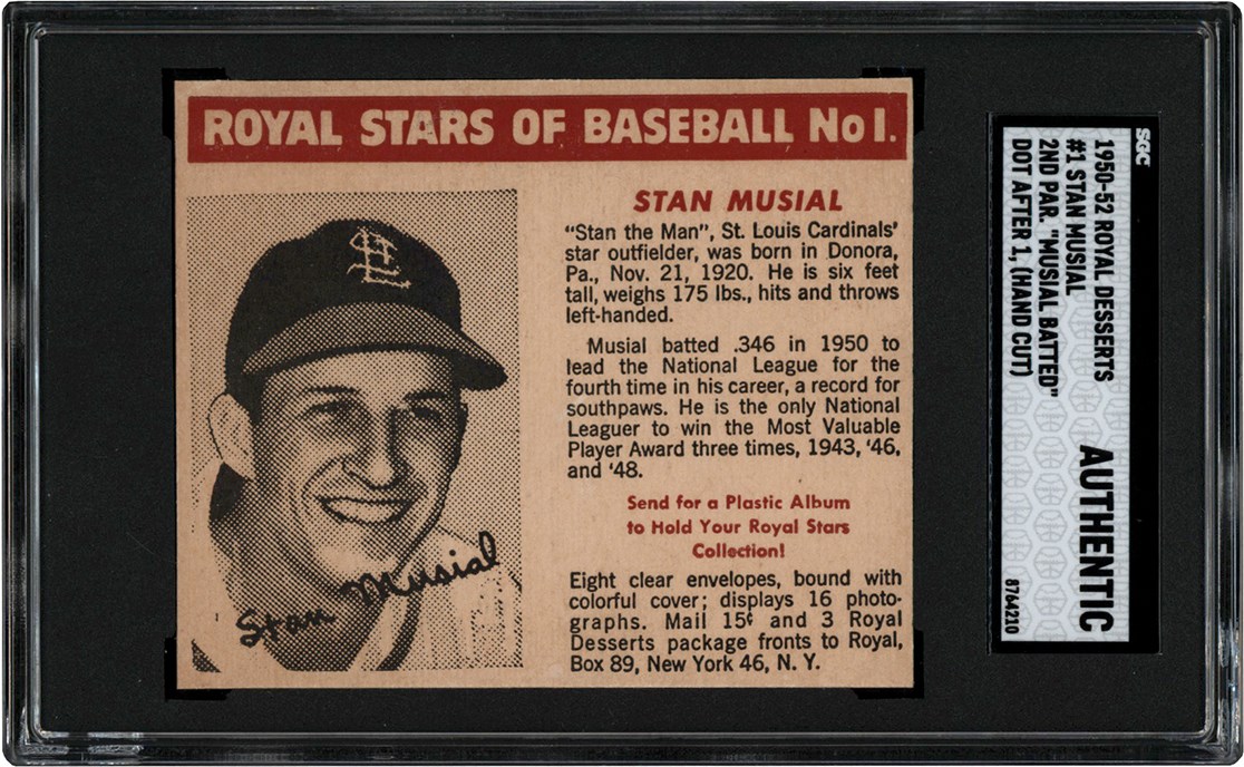 - 950-1952 Royal Deserts #1 Stan Musial Card SGC Authentic