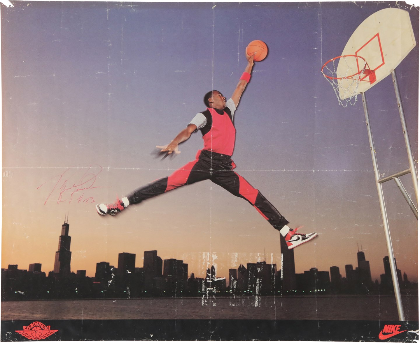 - 1985 Michael Jordan Vintage Signed Nike Jumpman Poster with "#23" Inscription (PSA)