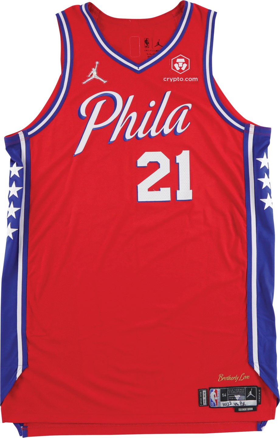 - 10/22/21 Joel Embiid Philadelphia 76ers Game Worn Red Statement Jersey - First Home Game of the Season (Photo-Matched & Fanatics 76ers COA)