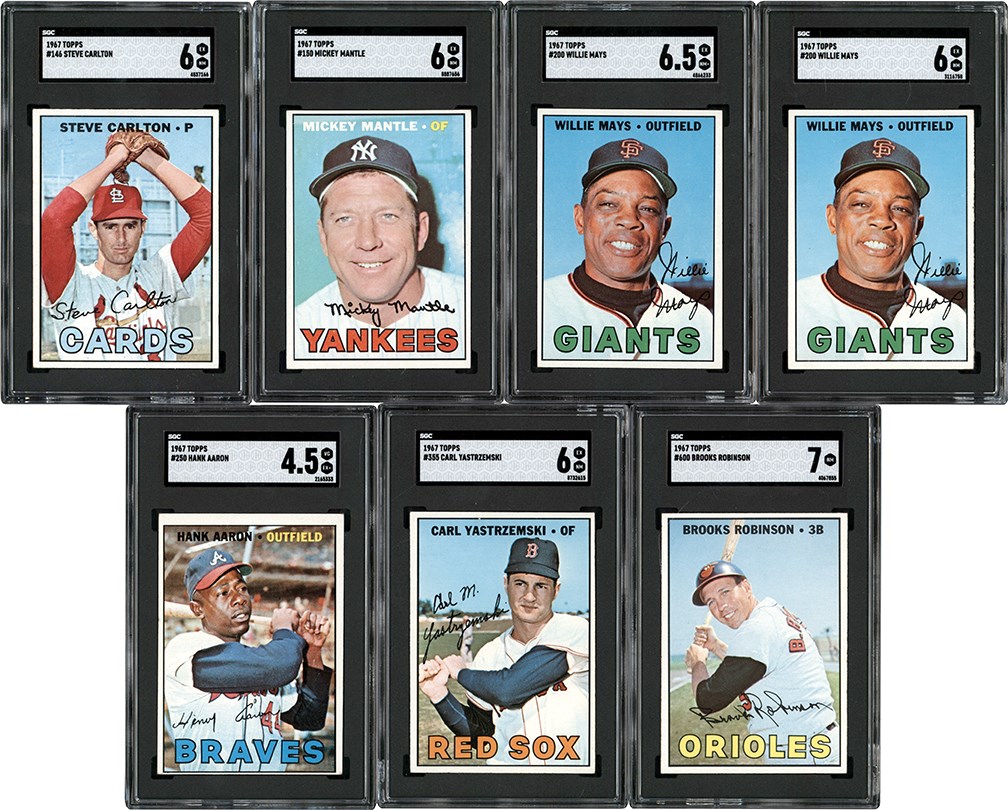 - 967 Topps Baseball Hall of Famer SGC Graded Card Collection (7) w/Mantle