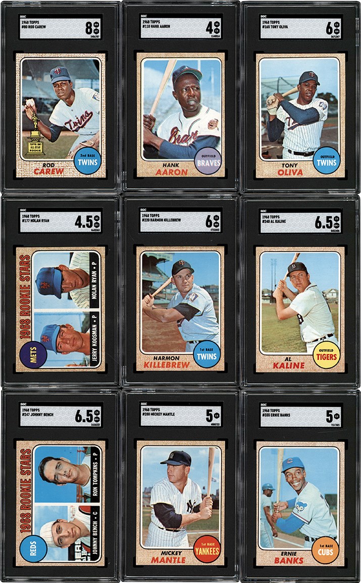 - 1968 Topps Baseball Hall of Fame SGC Graded Collection (9) w/Nolan Ryan & Johnny Bench Rookies