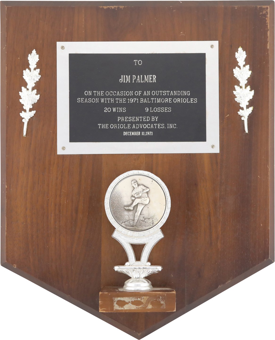 - 1971 Jim Palmer Outstanding Season Award Presented by Oriole Advocates