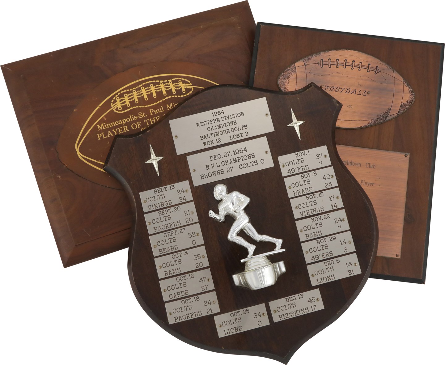 - Tom Matte Baltimore Colts Award Collection Including 1964 Western Division Champs Plaque (3 - 2 signed)
