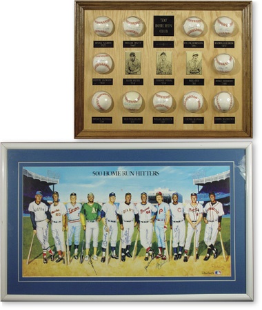 Baseball Autographs - 500 Home Run Hitters Autographed Print with Single Signed Baseball Display