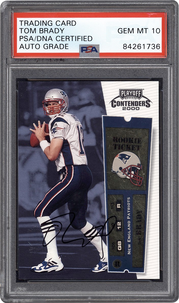 - 000 Playoff Contenders Football Rookie Ticket #144 Tom Brady Autograph Rookie Card PSA GEM MINT 10 Auto