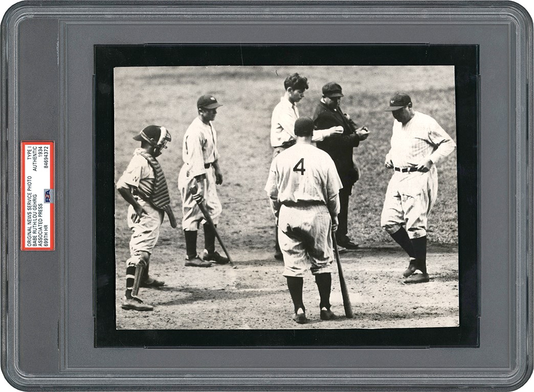 Vintage Sports Photographs - 1934 Babe Ruth 699th Home Run Photograph w/Lou Gehrig PSA Type I Photo