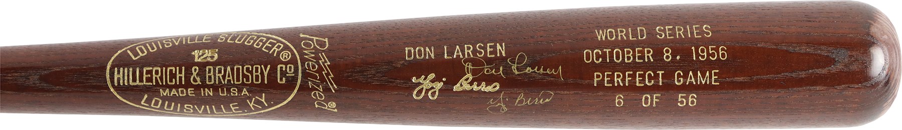 Baseball Autographs - Don Larsen, Yogi Berra Signed Louisville Slugger Perfect Game Bat 6 of 58 (PSA)