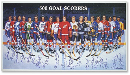 1990’s Autographed 500-Goal Scorer Print with Gretzky (21x38”)