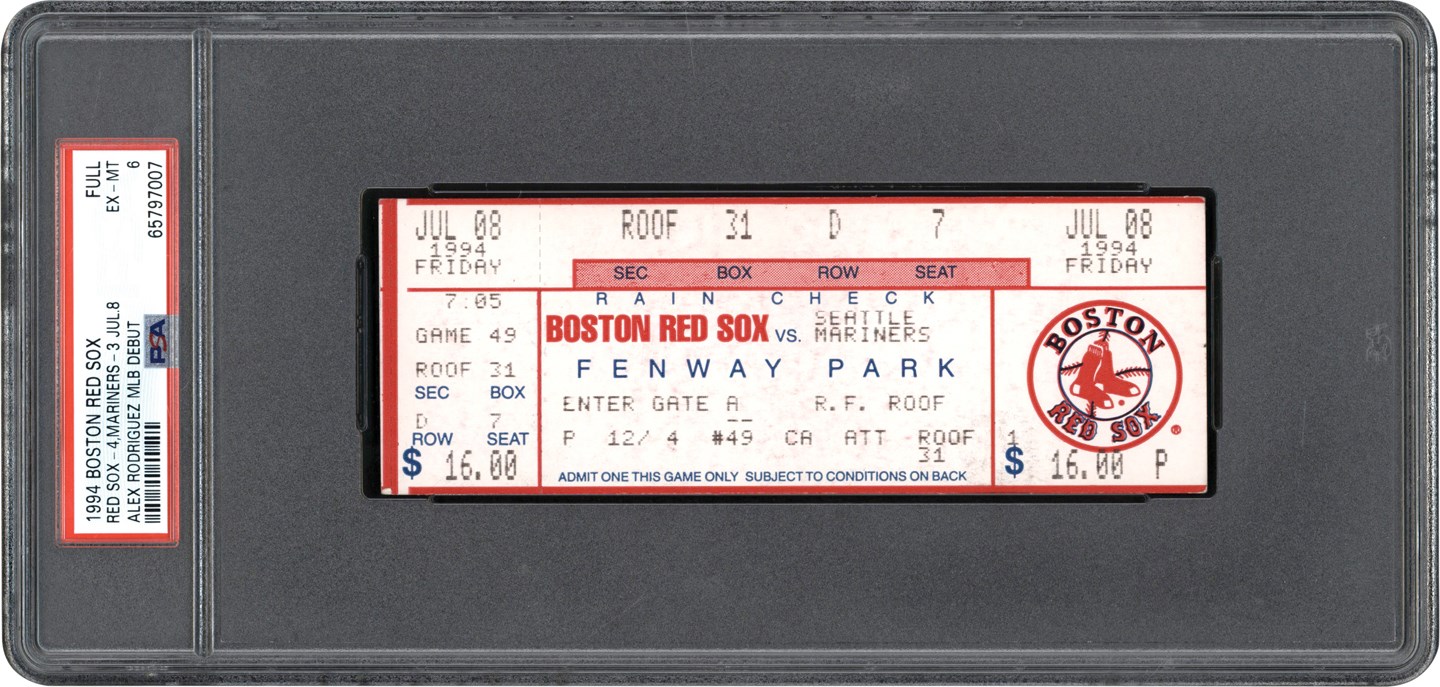 - 1994 Alex Rodriquez MLB Debut Full Ticket PSA EX-MT 6