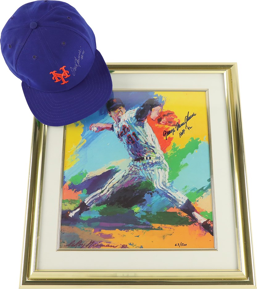 Baseball Autographs - Tom Seaver #44 Signed Mets Hat and Tom Seaver Limited Edition Framed LeRoy Neiman Tom Seaver Signed "George Thomas Seaver" #63/500
