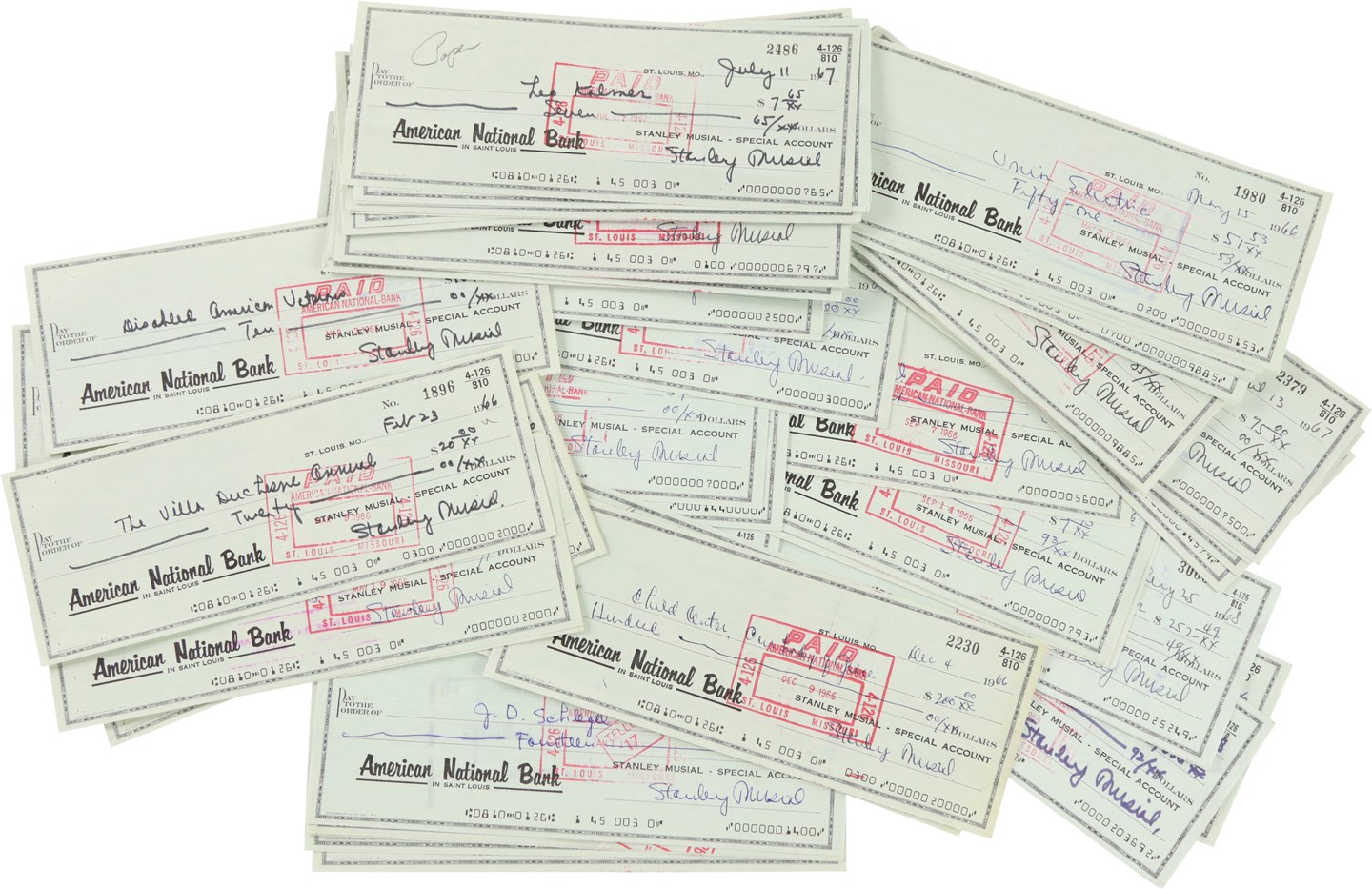 St. Louis Cardinals - Stan Musial Signed Bank Checks (100)