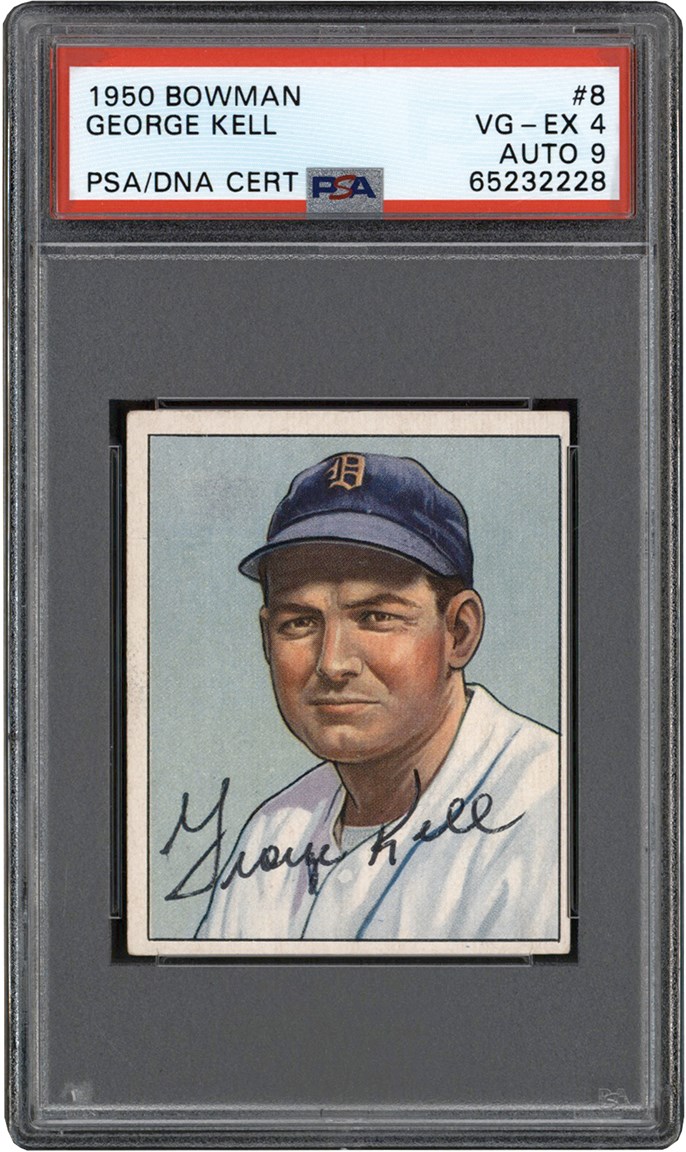 - 950 Bowman Baseball #9 George Kell Autographed Card PSA VG-EX 4 Auto 9