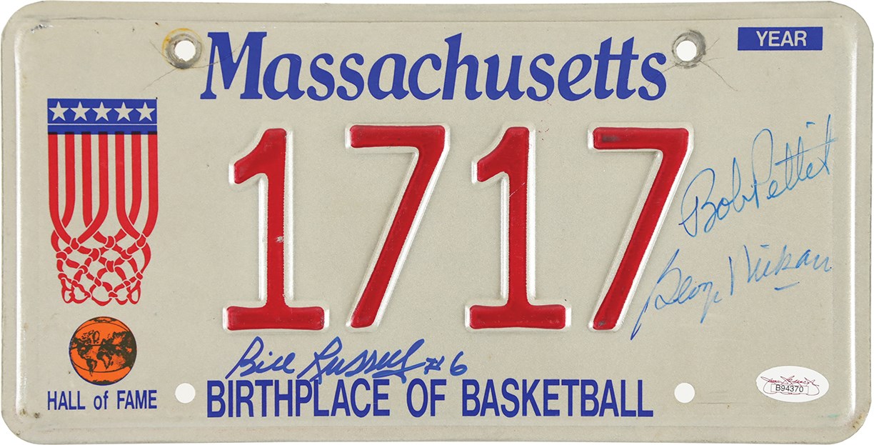 - Bill Russell, George Mikan, and Bob Pettit Signed License Plate