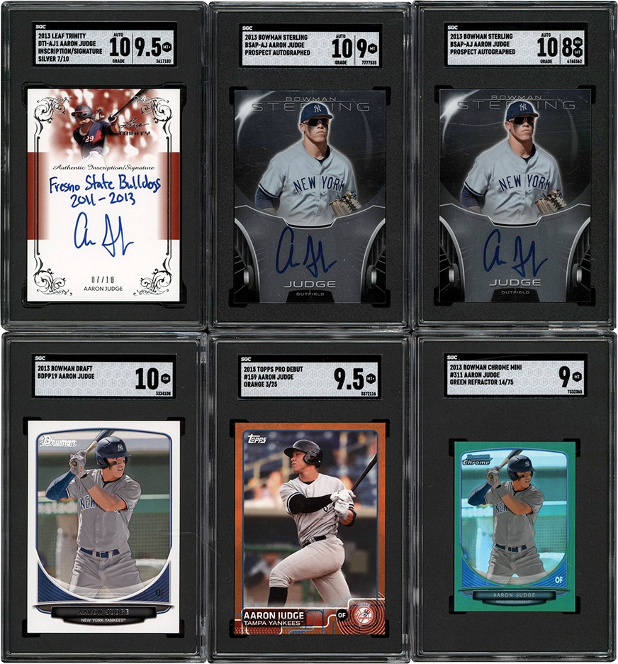 - 2013-15 Bowman Chrome, Bowman, and Topps Aaron Judge SGC Graded Rookie Collection with Three Autographs (6)