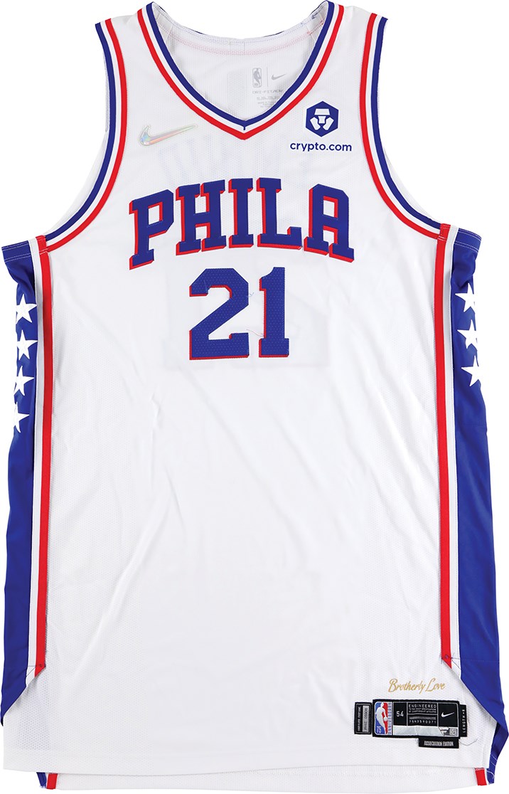 - 3/23/22 Joel Embiid Philadelphia 76ers "Double Double" Game Worn Association Edition Jersey - Game High 30 Points (Photo-Matched & 76ers Fanatics COA)