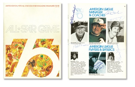 Baseball Autographs - 1975 All Star Game Signed Program Loaded with 64 Signatures