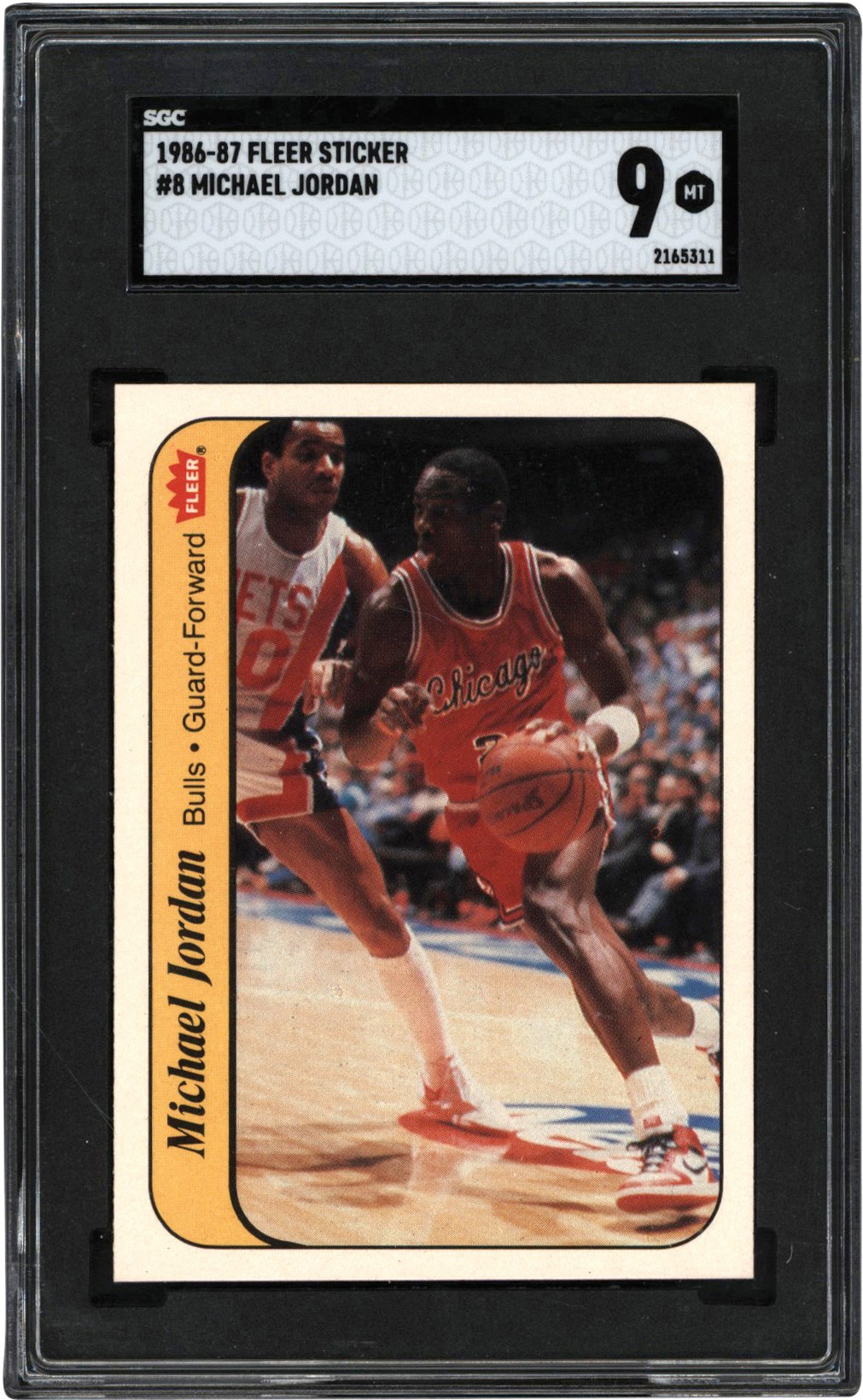 - 1986-1987 Fleer Basketball Sticker #8 Michael Jordan Rookie SGC MINT 9
