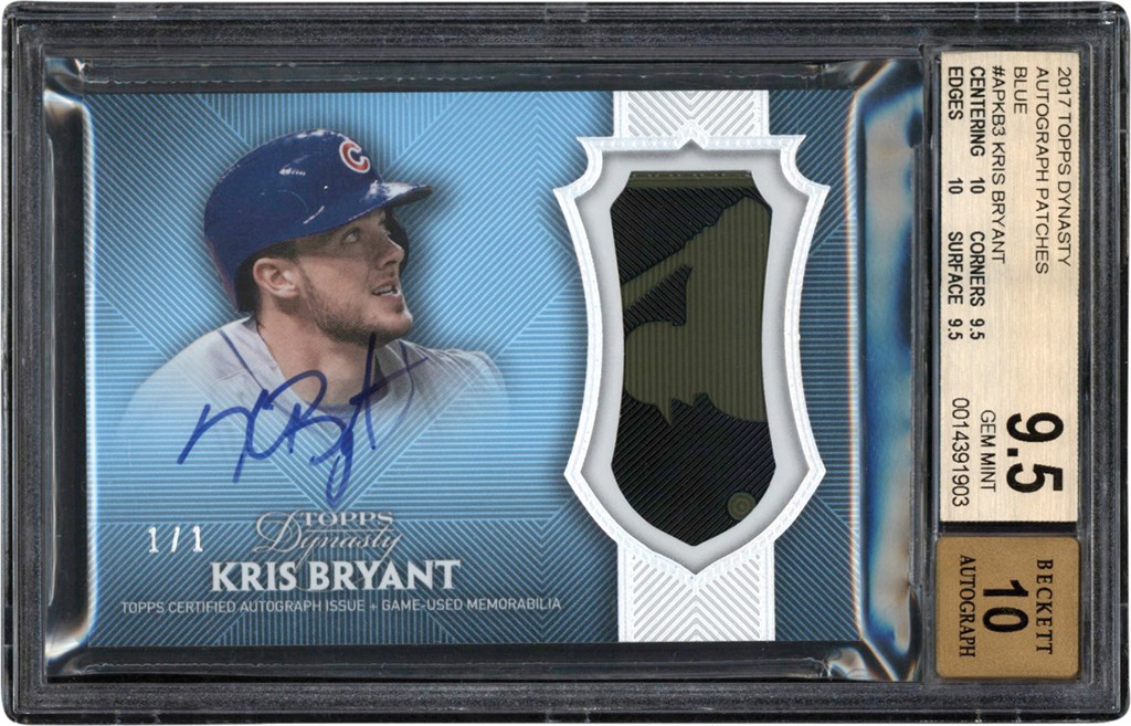 - 2017 Topps Dynasty #AP-KB3 Kris Bryant Game Used MLB Logo Patch Autograph #1/1 BGS GEM MINT 9.5 Auto 10 (True Gem+)