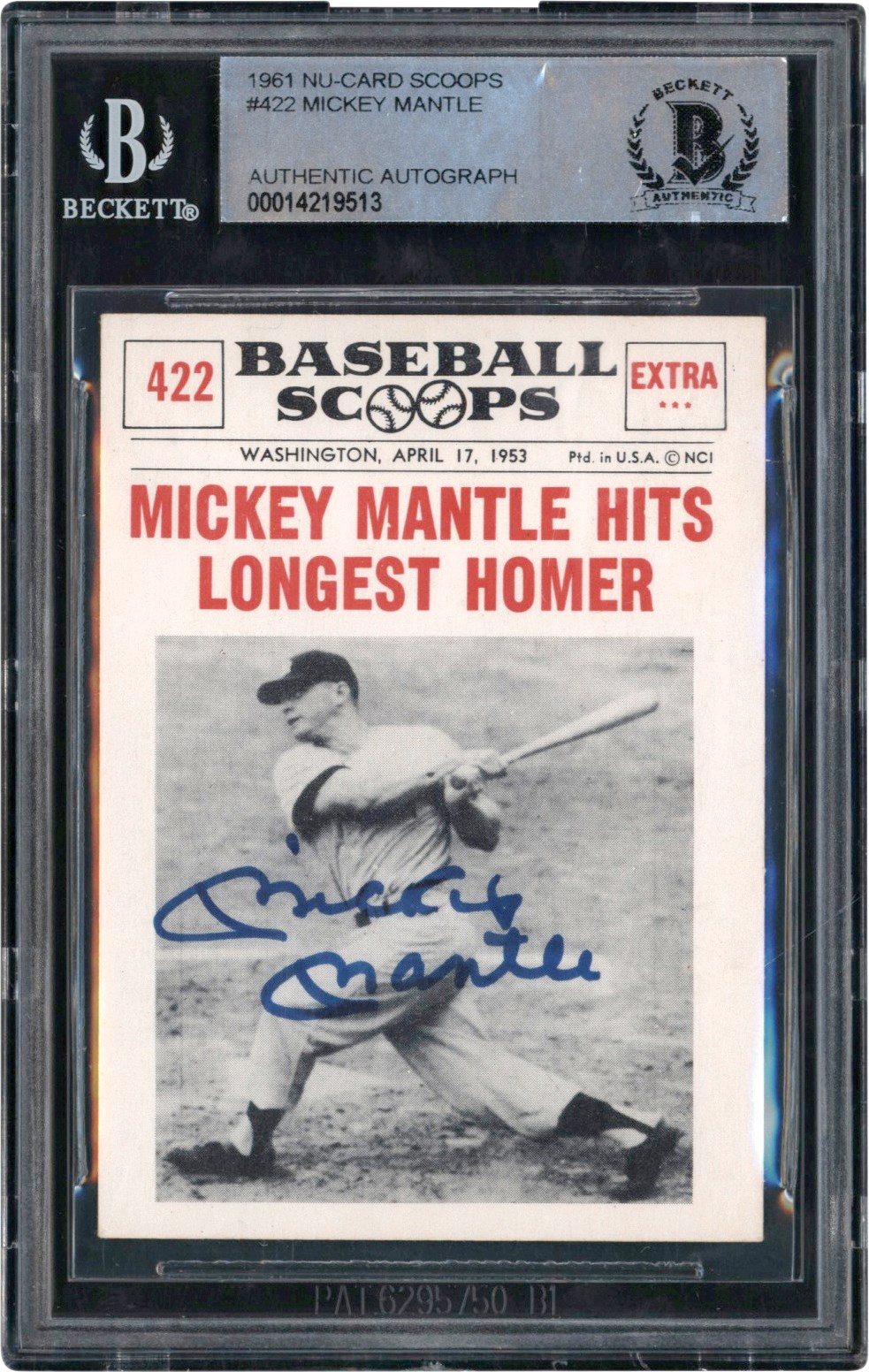 - Signed 1961 Nu-Card Scoops #422 Mickey Mantle Beckett (BAS)