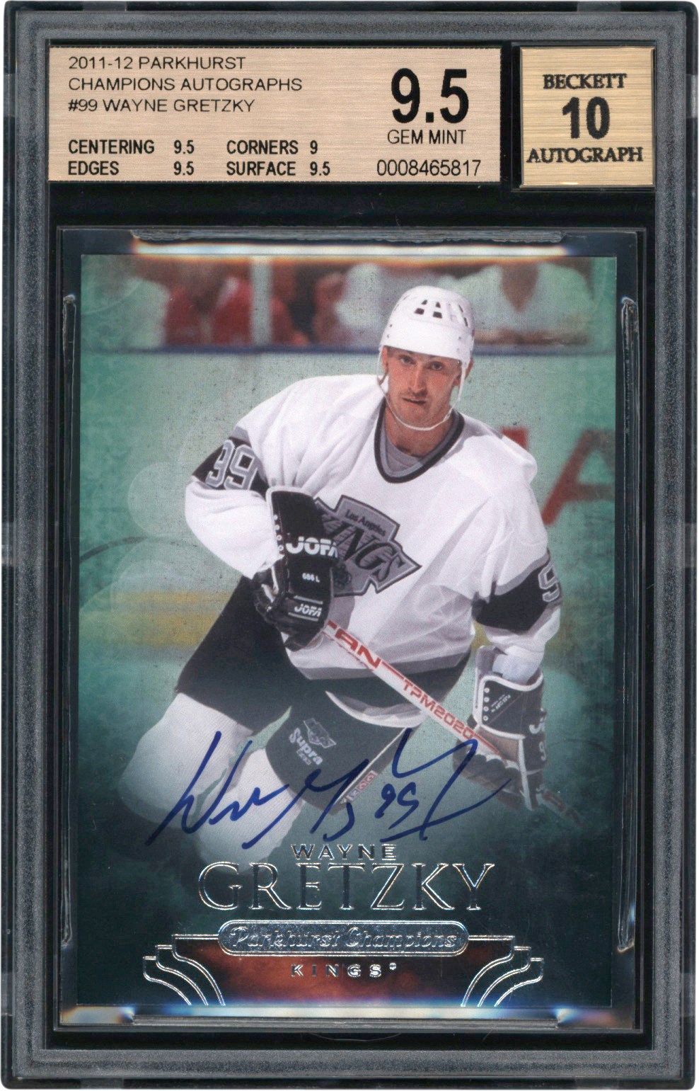 Hockey Cards - 2011-2012 Parkhurst Hockey Champions Autograph #99 Wayne Gretzky Card BGS GEM MINT 9.5 Auto 10 (Pop 1 of 1 Highest Graded)