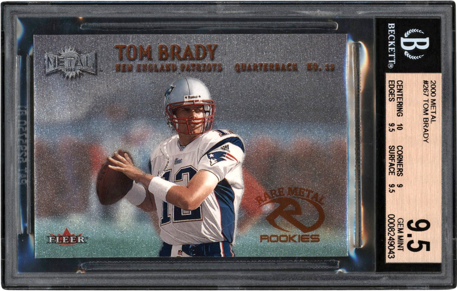 - 2000 Fleer Metal Football #267 Tom Brady Rookie Card BGS GEM MINT 9.5