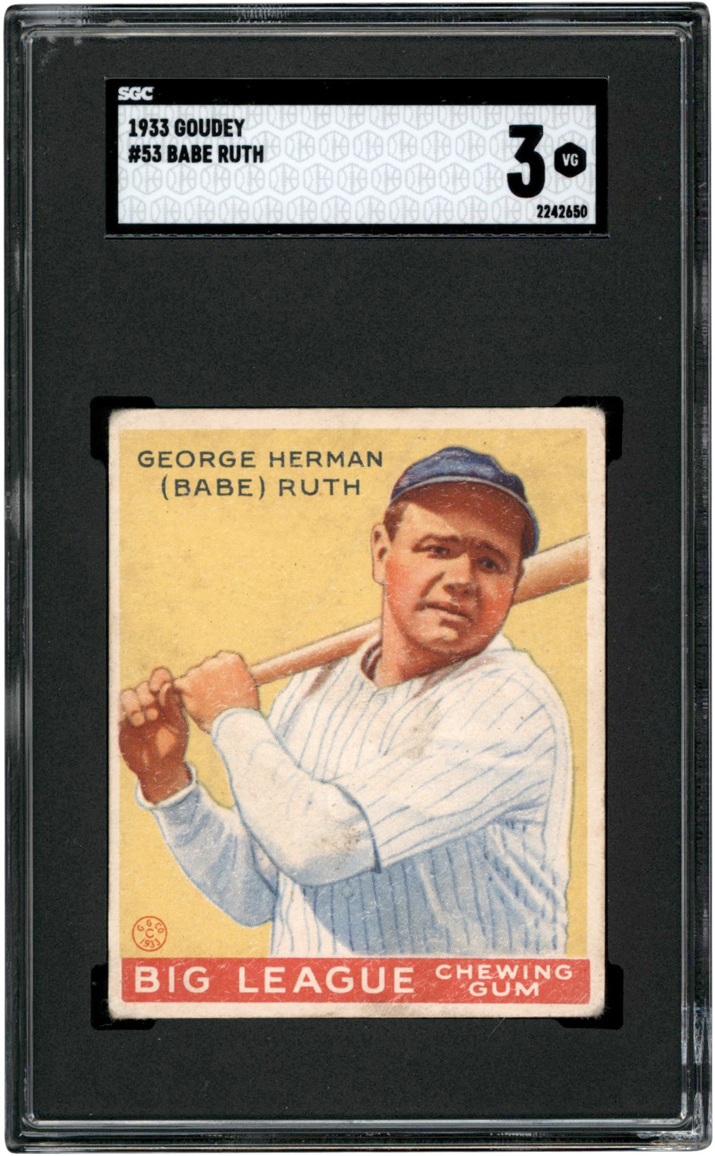 - 33 Goudey Baseball #53 Babe Ruth Card SGC VG 3