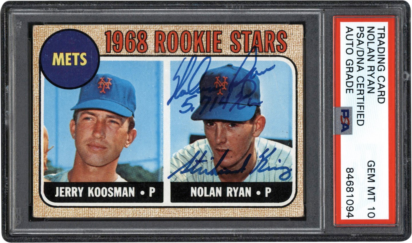 - Signed 1968 Topps Baseball #177 Nolan Ryan Rookie Card Inscribed "5714 K's Strikeout King" PSA 10 Auto