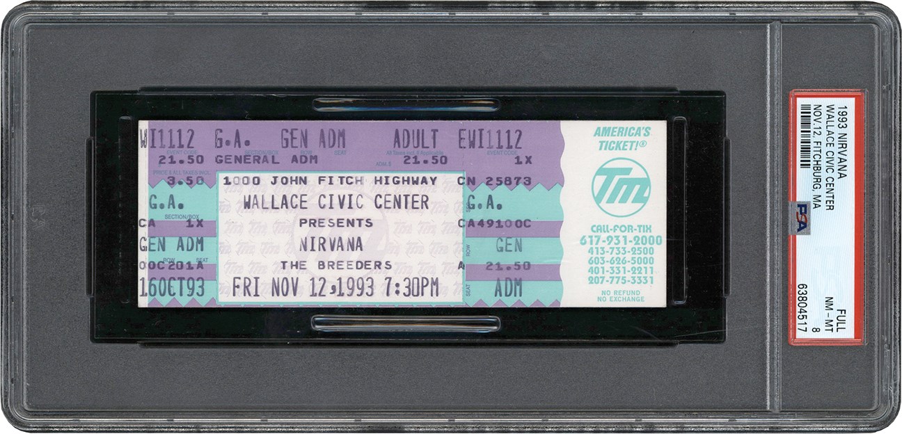 Rock And Pop Culture - 1993 Nirvana Full Concert Ticket PSA NM-MT 8