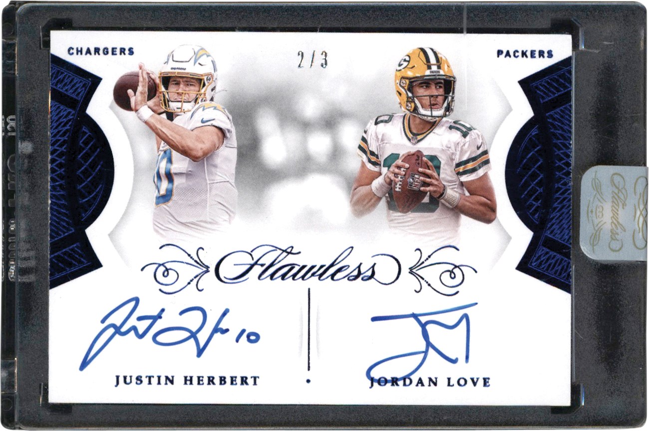 - 2021 Panini Flawless Football #FDA-HL Justin Herbert & Jordan Love Dual Autograph Card #2/3